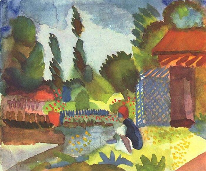 August Macke Tunislandschaft mit sitzendem Araber